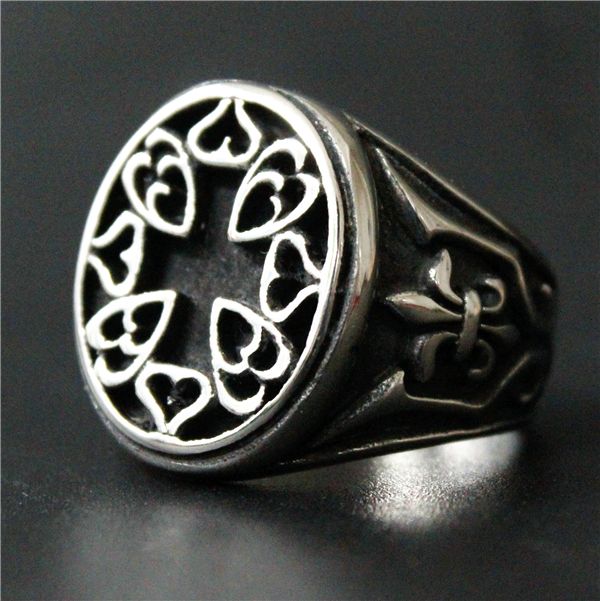 Stainless Steel 2 Color Fleur De Lis Flower Biker Ring