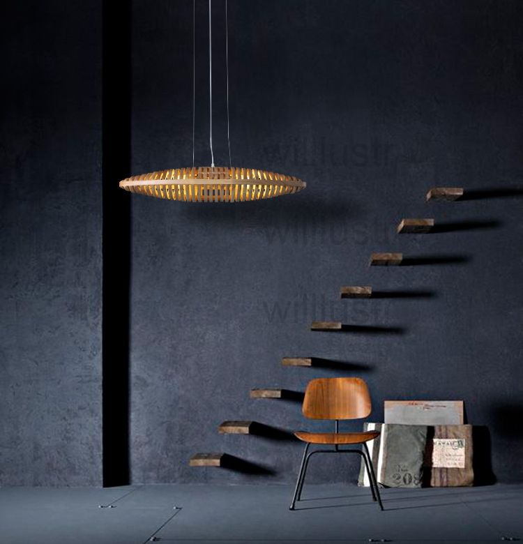 Willlustr Wood Pendant Lamp Spacecraft Suspension Light Handmade