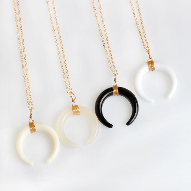 Whole Fashion Horn Crescent Gold Copper Wire Pendant Necklace Whole Fashion Horn Crescent Gold Copper Wire Pendant Necklace Black Milky Jelly Ivory White Vintage Jewelry Gift For Women Men Necklaces Uk Long