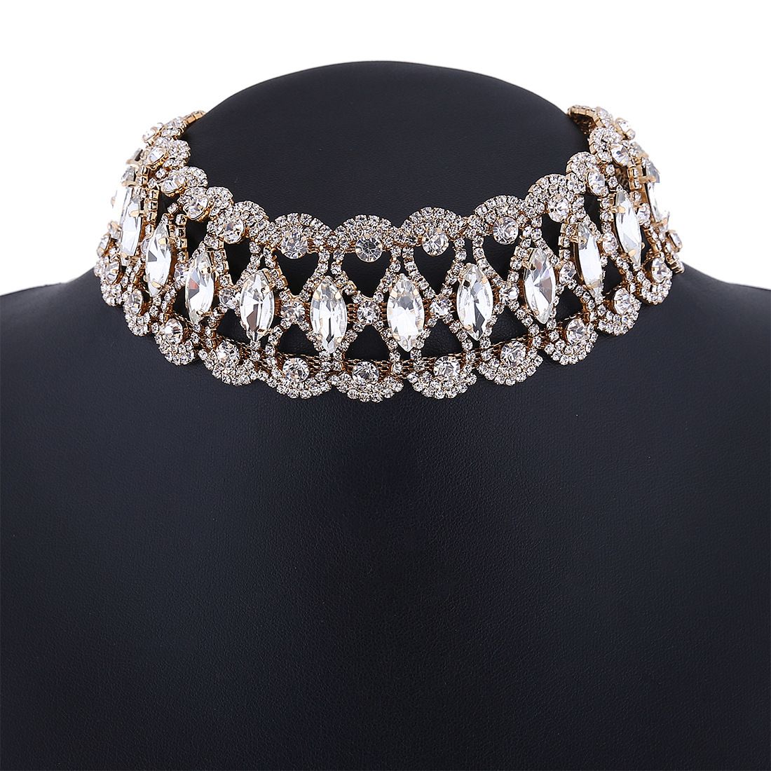 أزياء كبير حجر الراين المختنق كريستال بيان قلادة المرأة Chockers مكتنزة قلادة مجوهرات الزفاف كولير