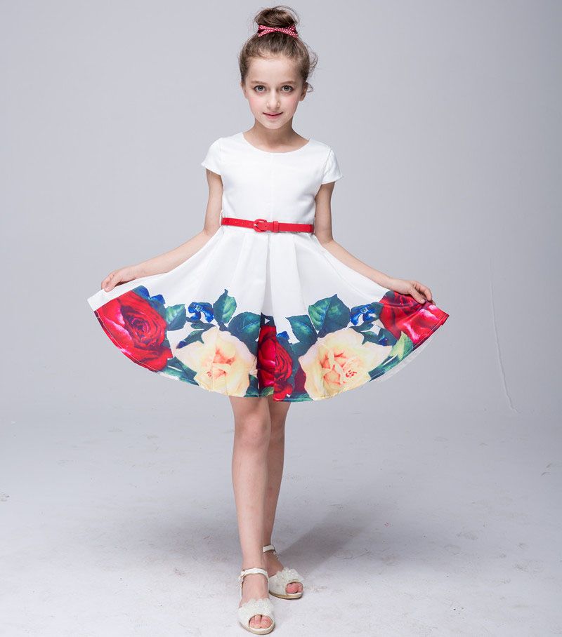 Princess Dress Onepiece Floral Cap Sleeve Waistband Kids Skirts