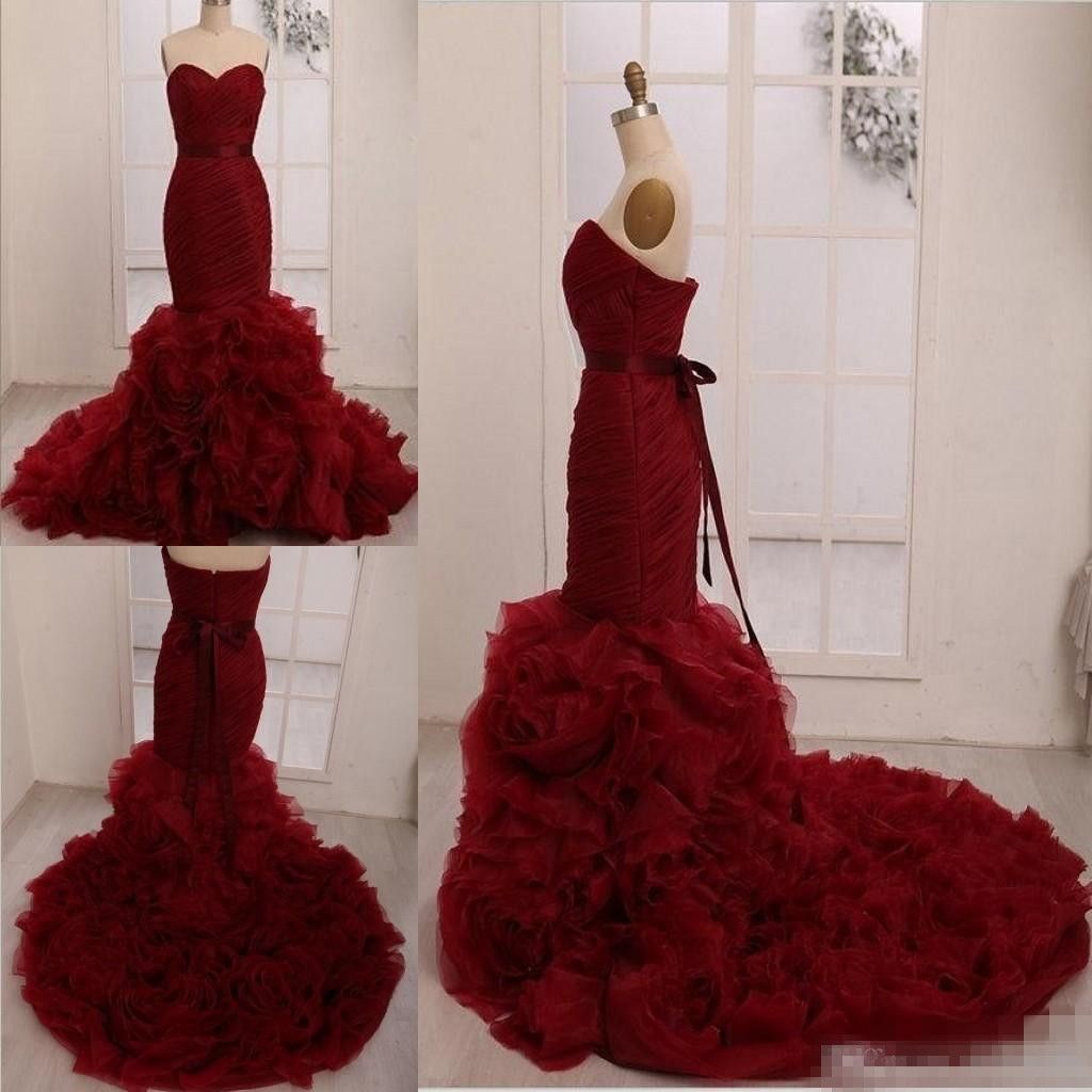 Red Burgundy Organza Mermaid Dress