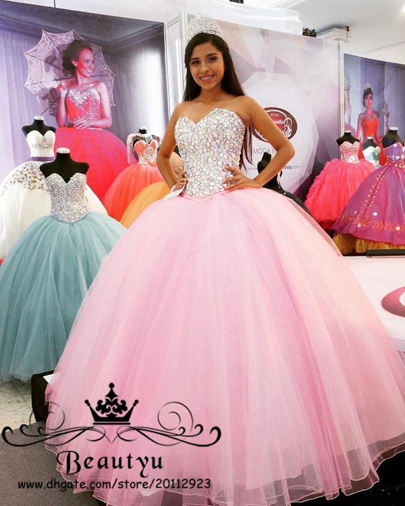  Pink  Princess Ball Gown Quinceanera  Dresses  Sparkly  