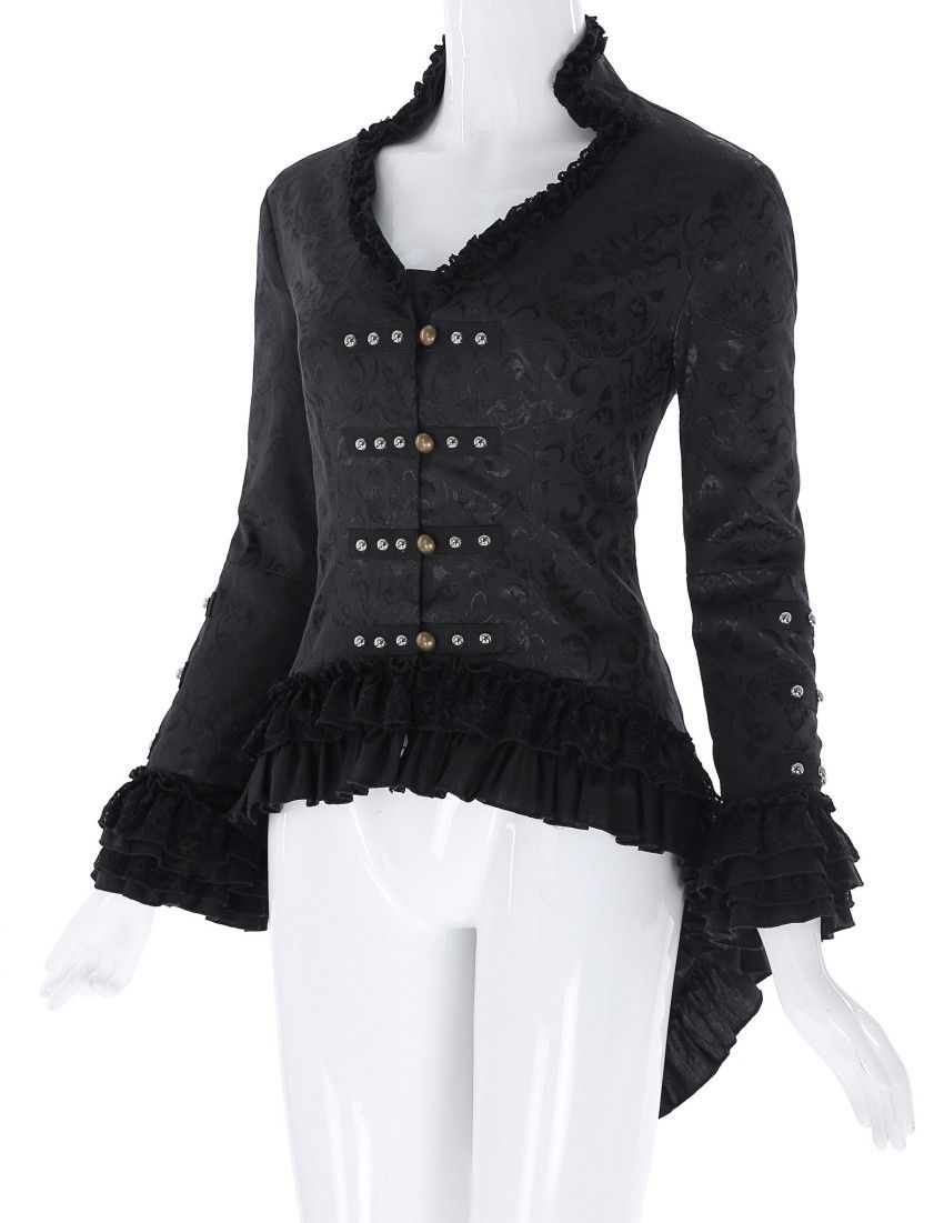 Womens Retro Victorian Corset Style Lace Embellished V Neck Jacquard