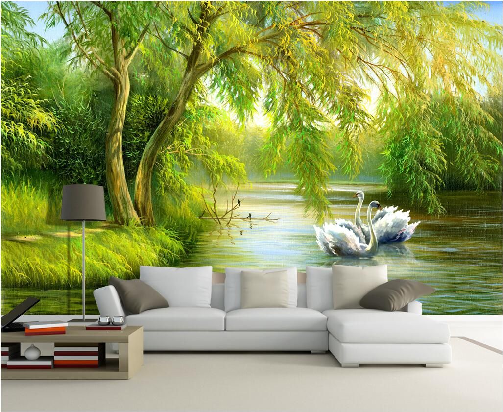 3d Room Wallpaper Custom Photo Non Woven Mural Swan Lake Forest