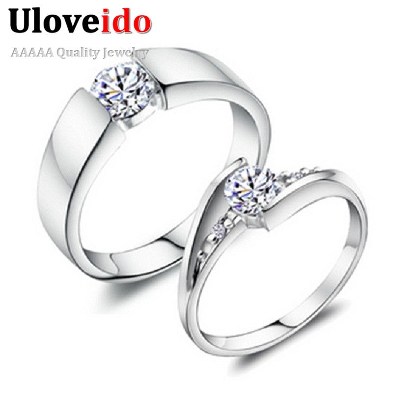 925 Sterling Silver Jewelry Cz Diamond Wedding Rings Women Pair