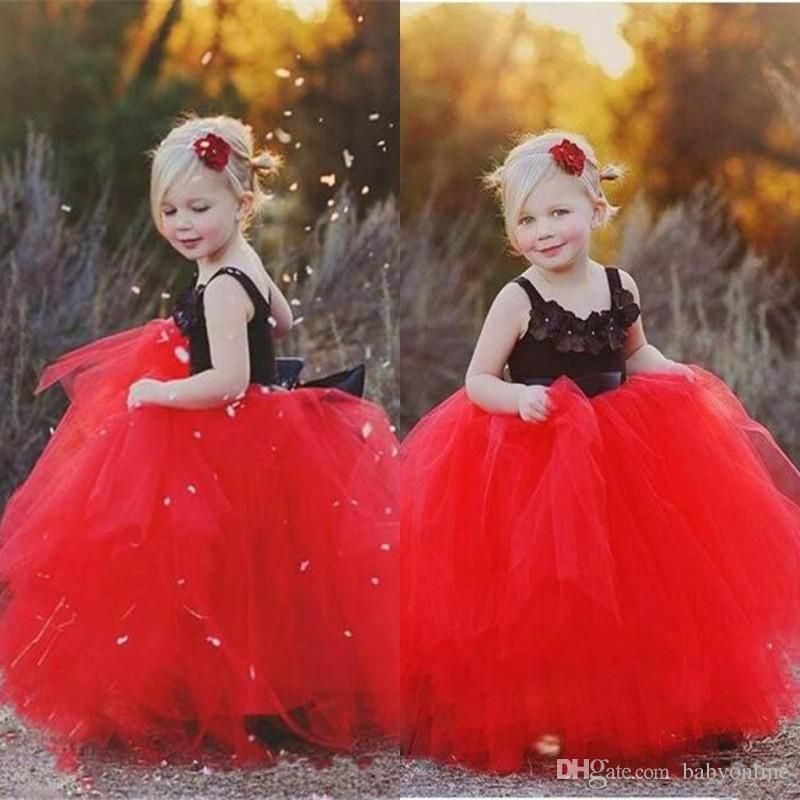 red black and white flower girl dresses