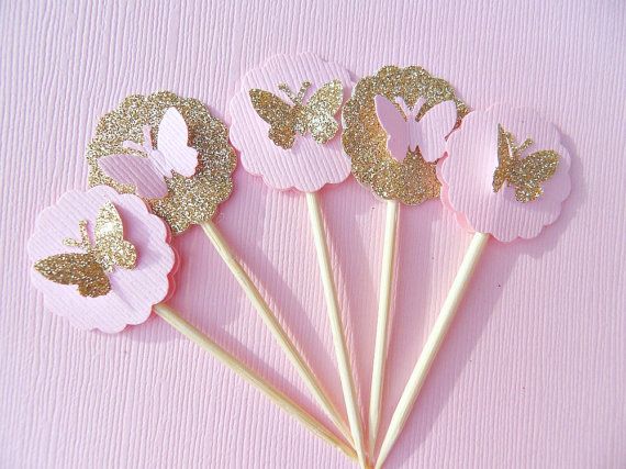 2018 wholesale gold glitter butterfly engagement cupcake toppers