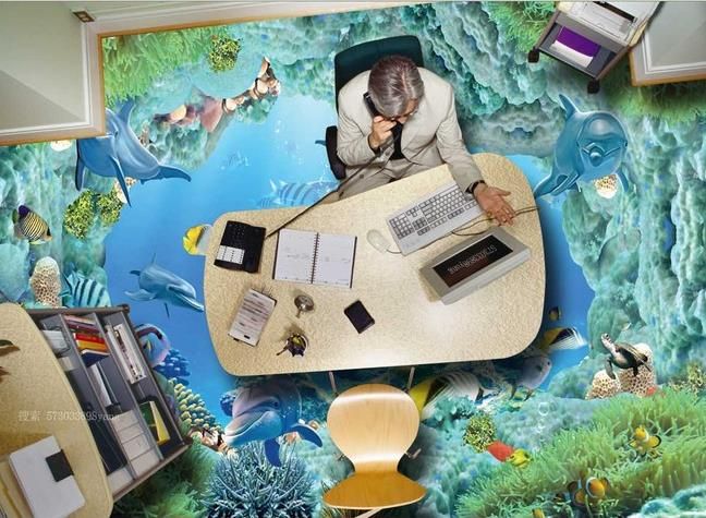 カスタム3D立体リビングルームの壁紙3D床タイル水中世界壁紙ビニールフロアーリング3D壁紙埋め込み客室