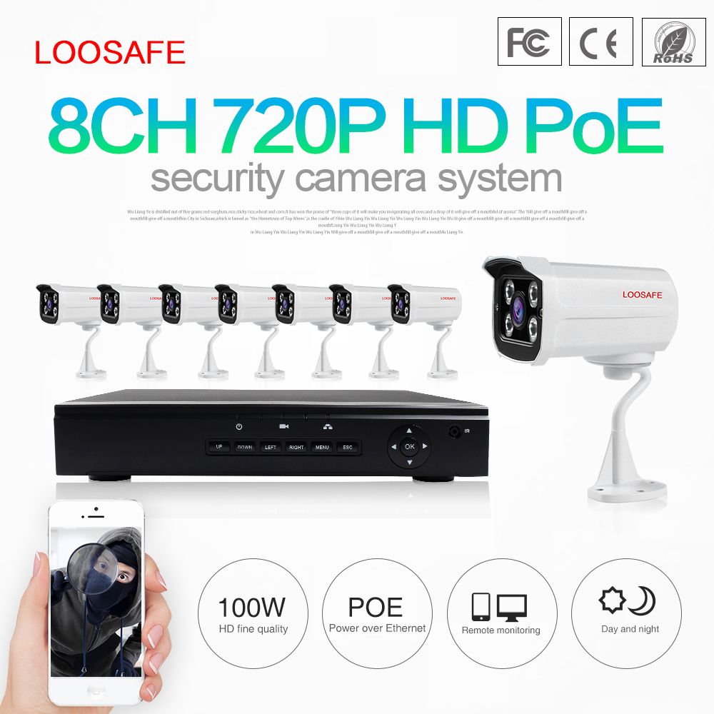 2018 loosafe smart home security systems 8ch 720p poe ip cameras and