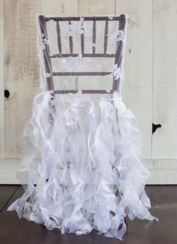 2020 Custom Made 2017 White Lace Organza Ruffles Chair Covers