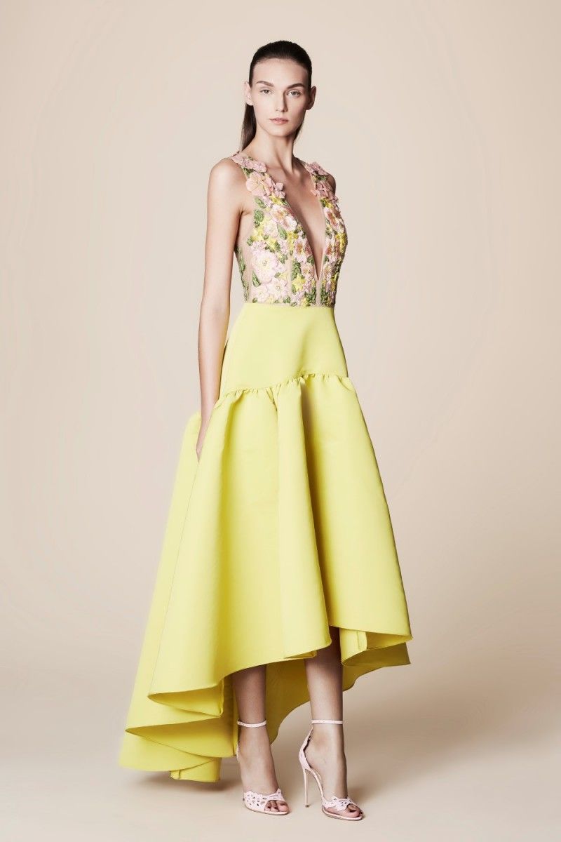yellow high low dress