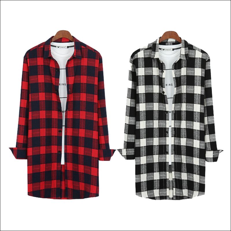 Hip Hop Flannel Plaid Shirt Men 