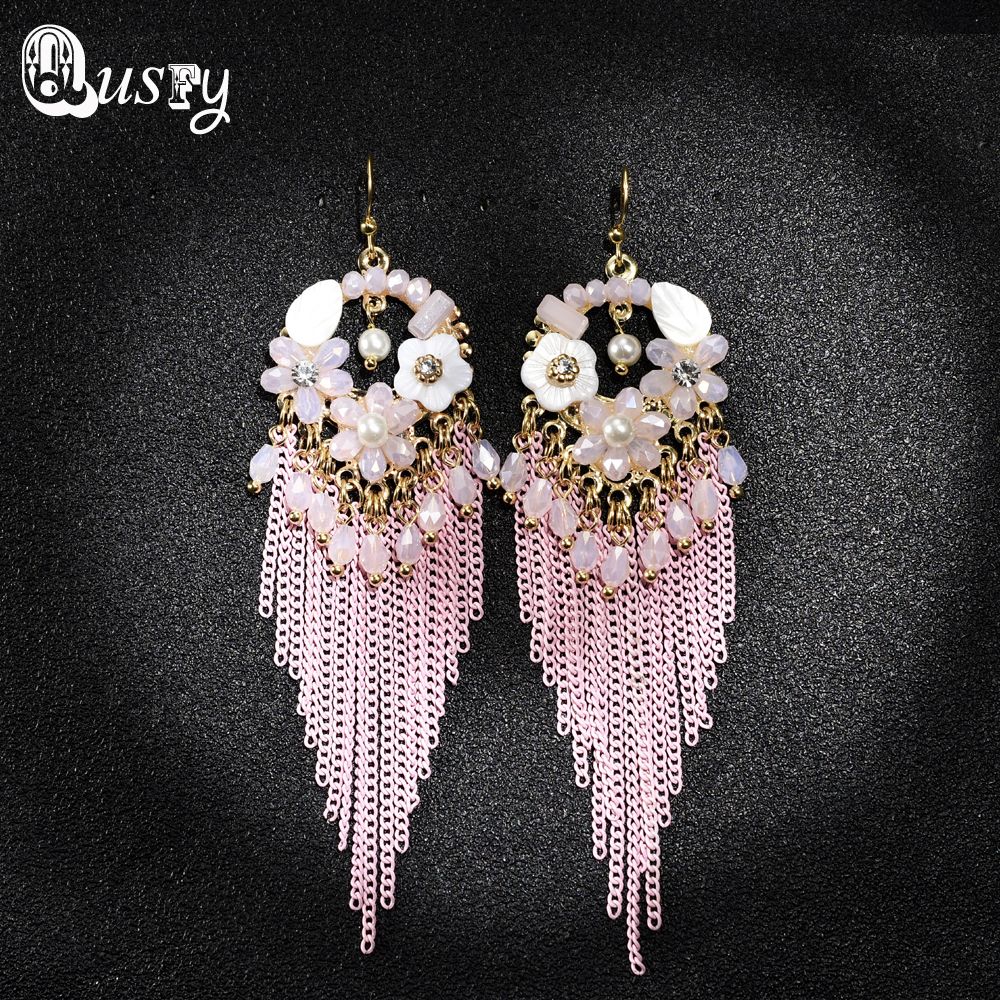 Fashion Jewelry Pink Blue Black Metal Tassel Long Earrings For Women Fashion Jewelry Pink Blue Black Metal Tassel Long Earrings For Women Resin Statement Bohemian Drop Earings 2018 Pendientes Chandelier Earring