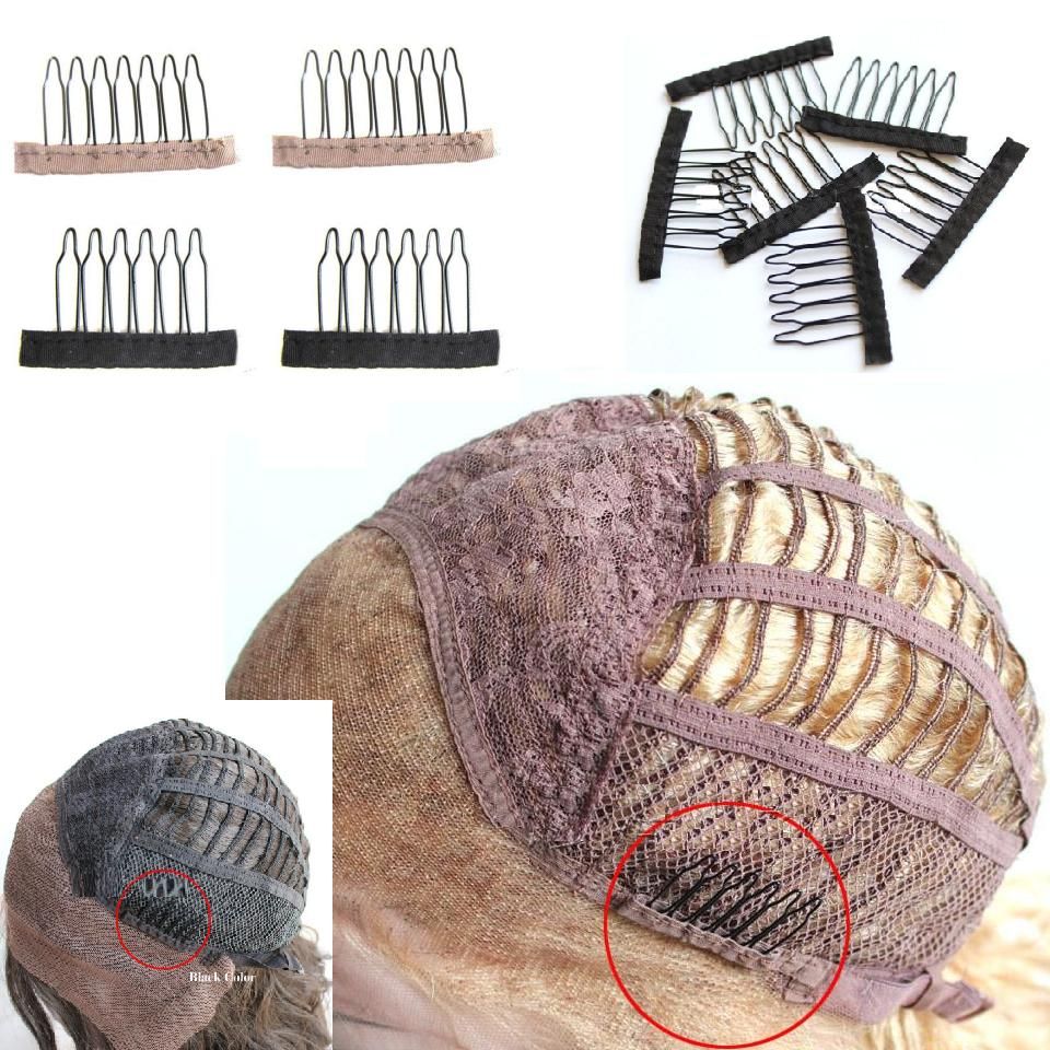 2021 Black Brown 6teeth Wig Combs Clips Lace Attach Caps Wig Combs