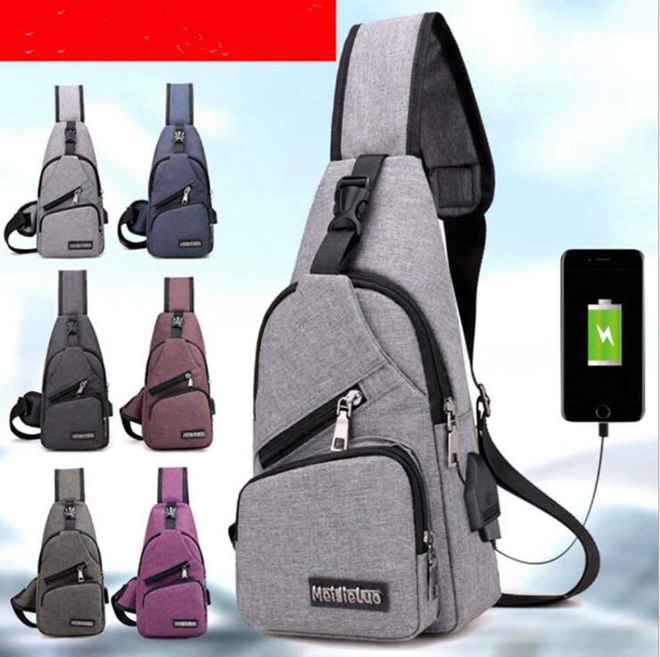 Men USB Chest Bag Sling Bag Large Capacity Handbag Crossbody Bags