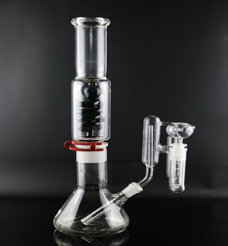 2019 Beaker Bongs Black Coil Percolater Glass Water Pipe With Carb Hole