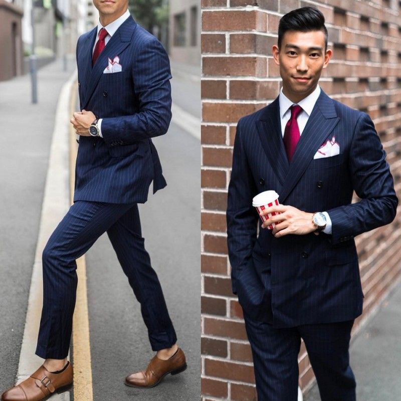 handsome men wedding suits slim fit groomsmen wear tuxedos two