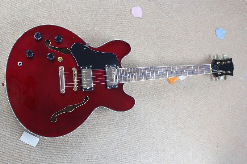Semi Hollow 335 Left Hand Electric Guitar With Wine Red Body And White