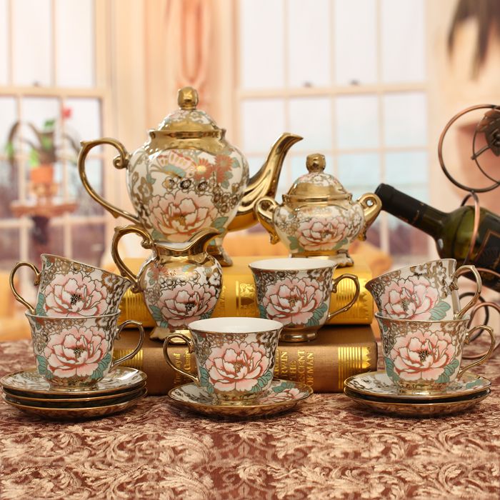 2019 European Fashion Ceramic Cup Teapot Set Home Living Room Tv Butterfly Flowers