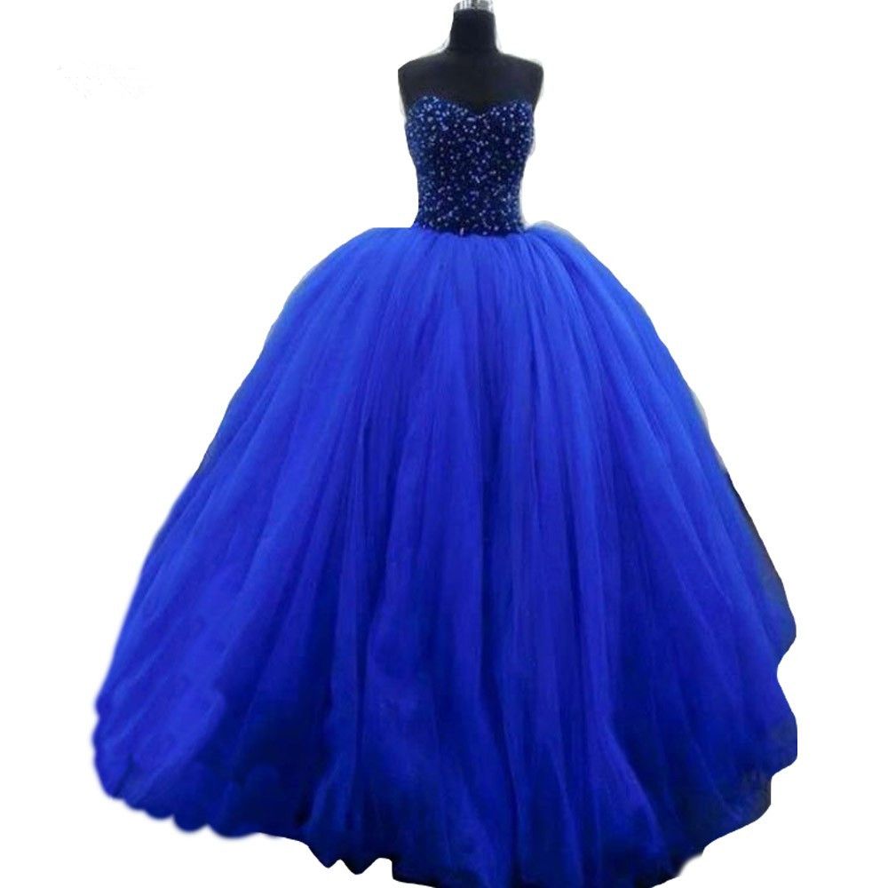2017 New Royal Blue Tulle Quinceanera Dress Ball Gown Sweetheart Sweet