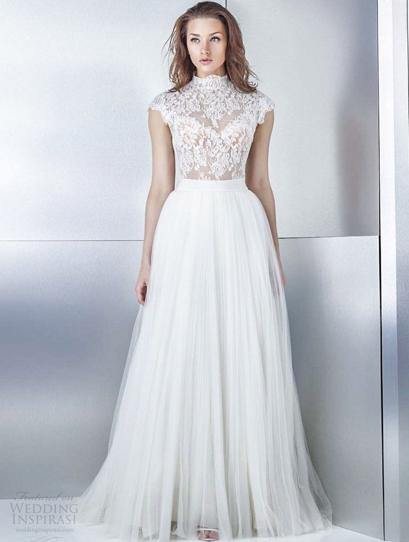 Discount High  Neckline Cap Sleeves A Line  Wedding  Dresses  