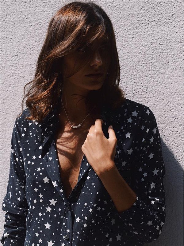 2019 Eq Kate Moss Ladies 100 Real Silk Star Print Long Sleeve