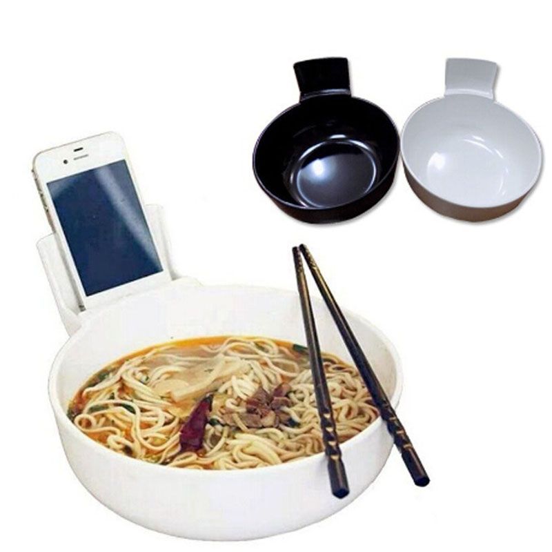 Creative Bowl With Cell Phone Holder For Mobile Phone Users White Black