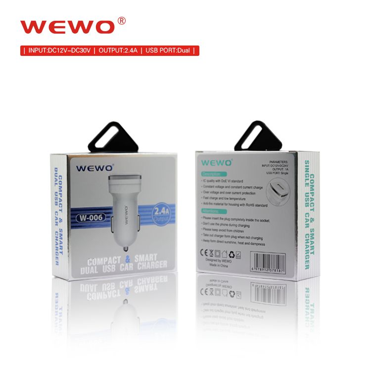 WEWO Car Charger Adapter 12V 24V Input Dual USB Car Charger 2.4A Output