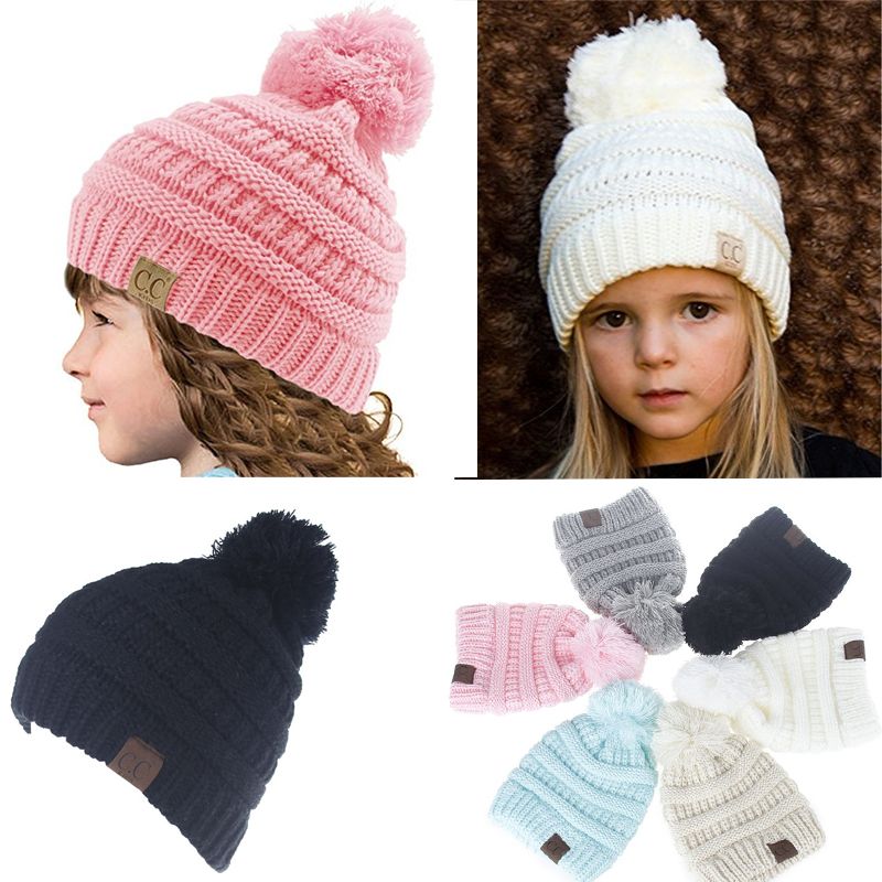 2017 Winter Kids Knit Hats Boys Girls Woolen Beanie ...
