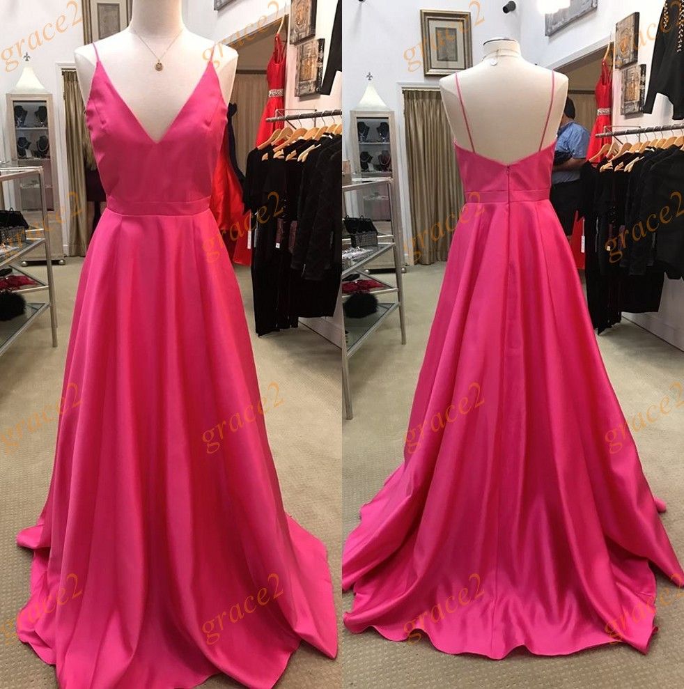 Fuchsia Formal Evening Dresses 2017 with Spaghetti Neck And Backless ...