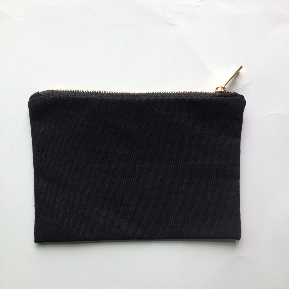 2019 Blank Black Color Canvas Makeup Bag With Gold Lining Top Quality Gold Zip Blank Black/White ...