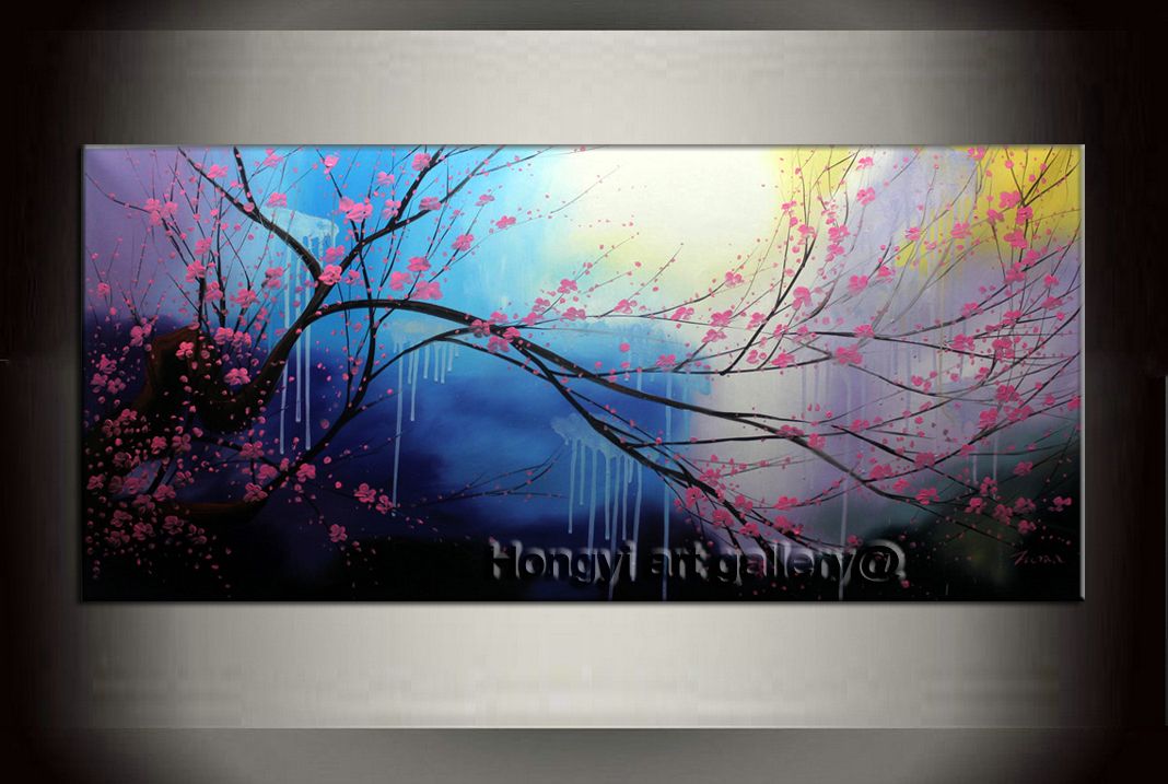 Large Landscape Contemporary Cherry Blossom Painting 100 Handmade Wall Art Décor Abstract Feng Shui Oil On Canvas Home Decor - Handmade Wall Art Large Landscape Contemporary Cherry Blossom Painting 100 Handmade Wall Art Décor Abstract Feng Shui Oil On Canvas Home Decor - Handmade Wall Art