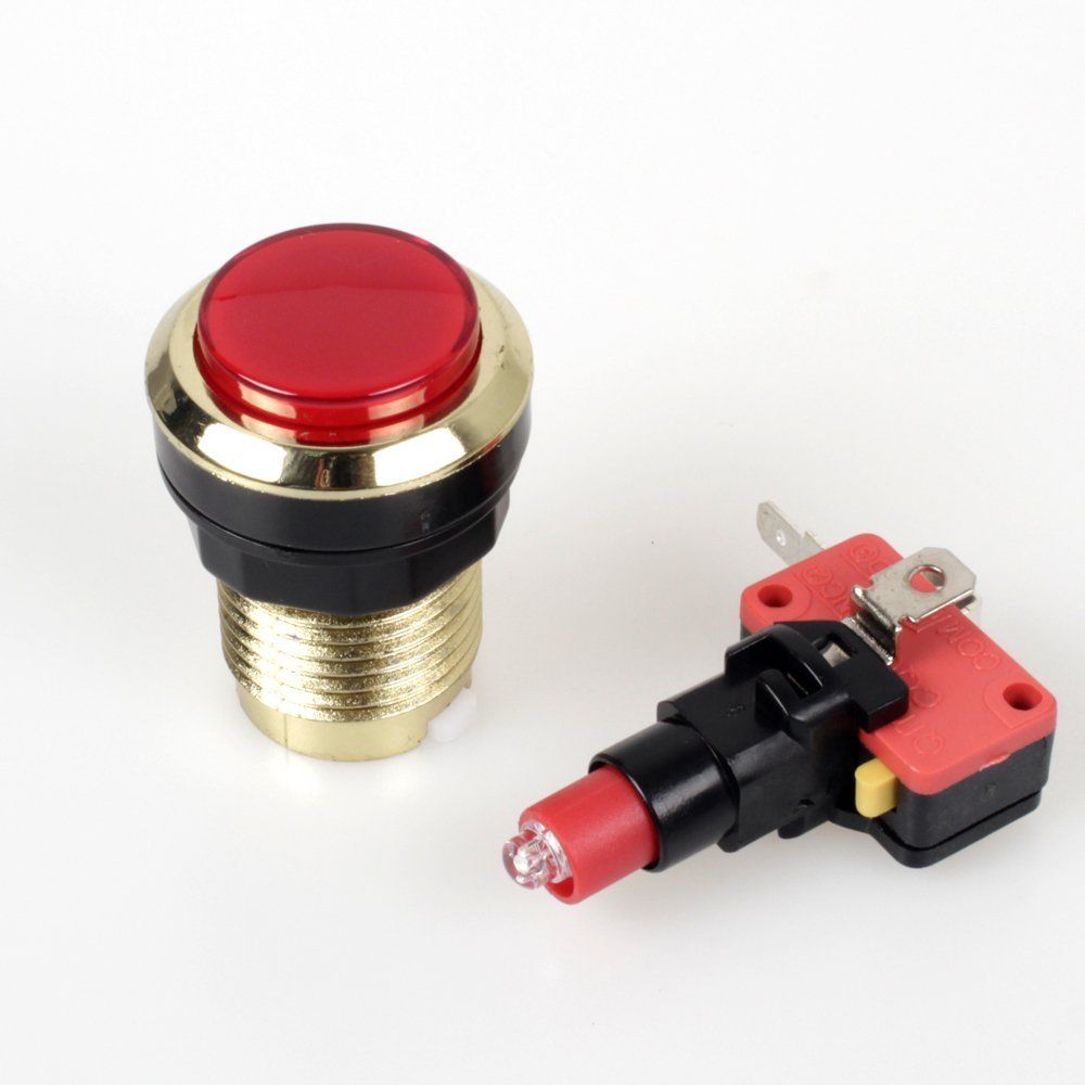 Jeu De 5 Boutons Poussoirs Arcade 60mm LED 12V Illuminés - Micro Interrupteur - Couleurs Assorties