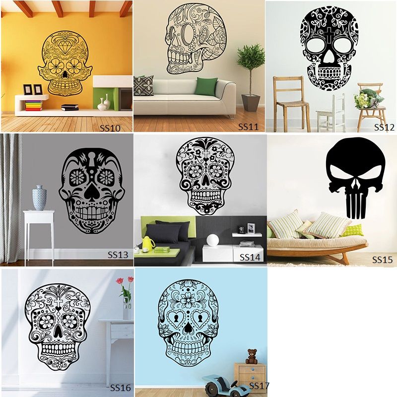 Sugar Skull Wall Stickers Vinyl Scared Sticker Decal Cartoon Flowers Decals Home Decor Free - Sugar Skull Wall Decal Sugar Skull Wall Stickers Vinyl Scared Sticker Decal Cartoon Flowers Decals Home Decor Free - Sugar Skull Wall Decal