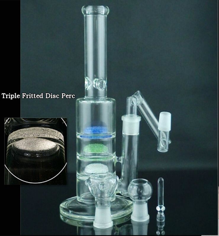 2019 Triple Fritted Disc PERC BONG 12 Two Function Color WATER PIPE