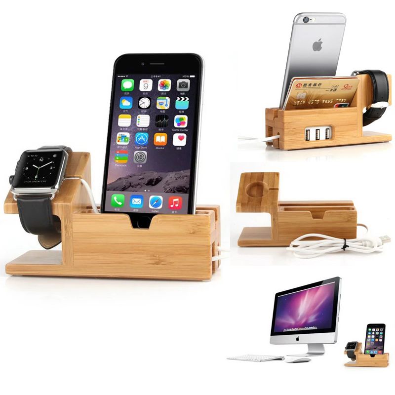 Best For Apple Watch Iwatch Iphone Bamboo Charging Station ...