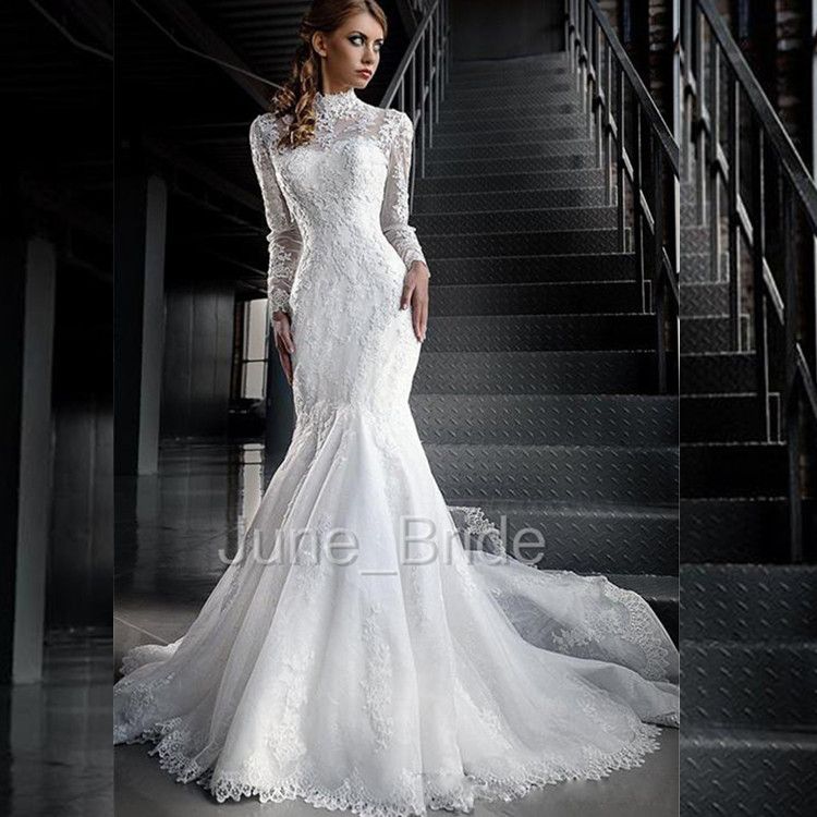 Winter Romantic Mermaid Lace Wedding Dress With Long Sleeve High Neck Jacket Factory Custom Made Delicate Vestidos De Noivas 100 Handmade Winter Romantic Mermaid Lace Wedding Dress With Long Sleeve High Neck Jacket Factory Custom Made Delicate Vestidos De Noivas 100 Handmade