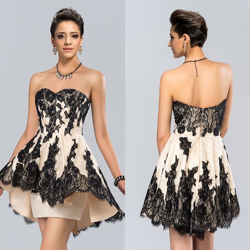 2017 Short Little Black And White Lace Cocktail Dresses A Line Party ...