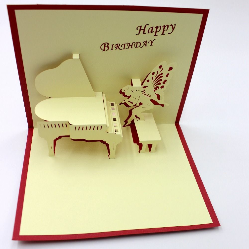 Handmade Kraft Card Laser Cut Creative Piano Music Postcard 3d Paper Sculpture Greeting Cards Birthday Invitation Card Personalized Greeting Card