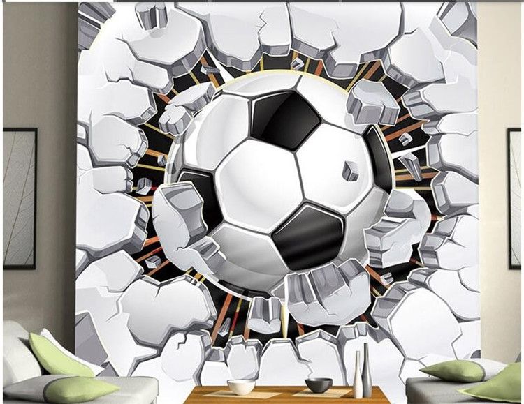 Unique black and white football ball crashing the window wallpaper mural