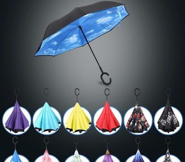 2019 New Arrived Creative Inverted Umbrellas Double Layer With C Handle