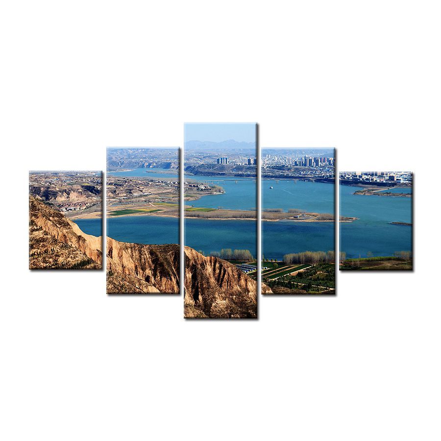 Wall Art Frameless Canvas Home Decor Living Room Hd Printed Poster 5 Pieces Seascape Painting Seaside Mountain Landscape Pictures - 