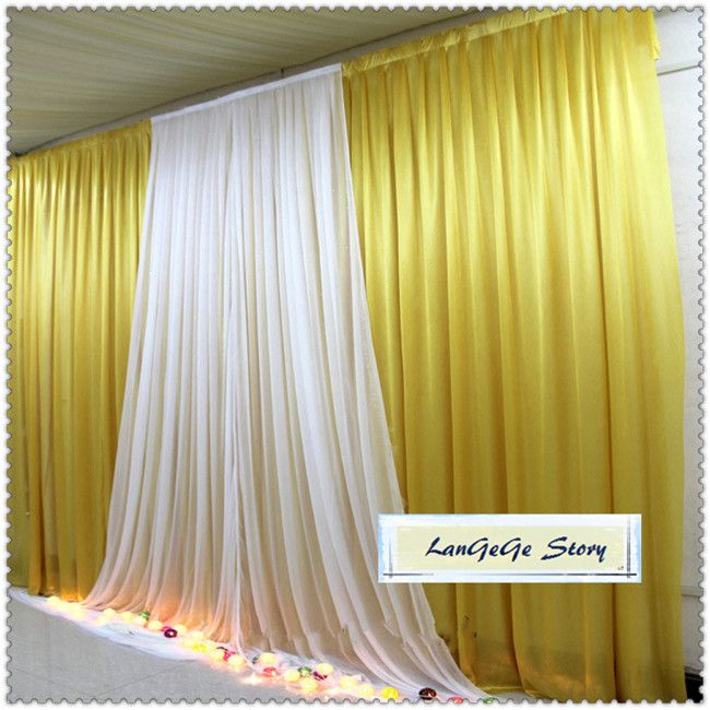 2021 Yellow Banquet Backdrops With White Drapes /Wedding Ice Silk