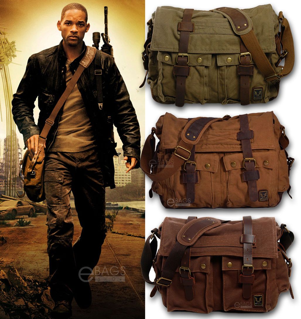 Men&#39;S Vintage Canvas Leather Military X Large 15 Laptop Shoulder Messenger Bag Crossbody Satchel ...