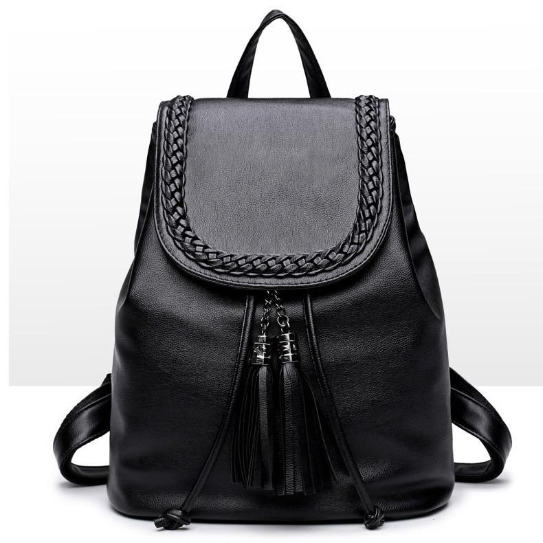 Black Backpack Pretty Style PU Leather Women Black 15 Inches Backpack Fashion Female Casual ...