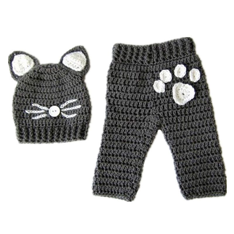 Compre Recém Nascidos Kitty Cat Outfit, Feito À Mão De Crochê Bebê Menina Chapéu Do Gato Conjunto De Calça, Animal Infantil Halloween Costume, Criança Foto Prop, Presente Do Chuveiro De Bebê De