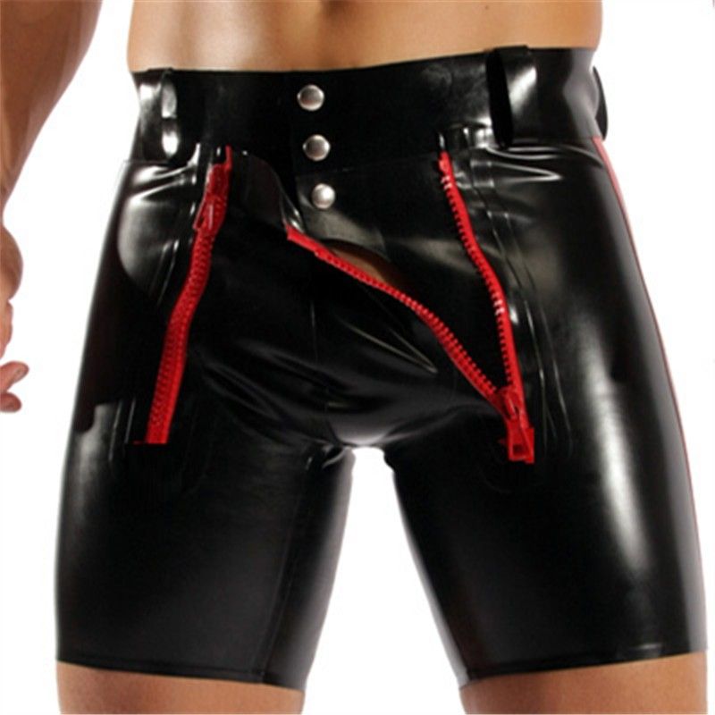 2017 Fashion Sexy Men'S Shorts Black Skinny Shorts Red Zipper ...