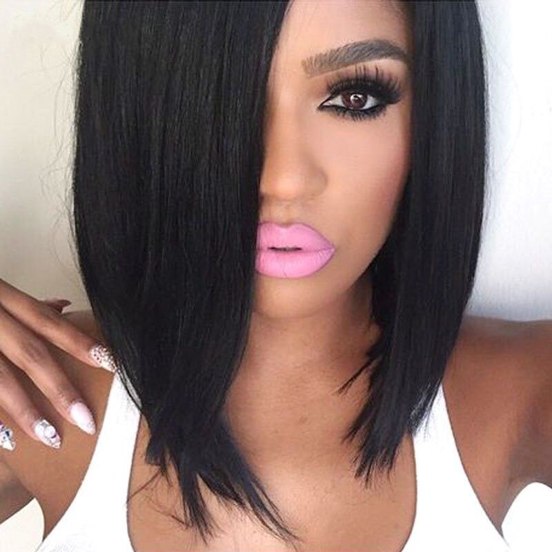 Side Part Bob Lace Front Wigs For Black Women Natural Virgin Peruvian