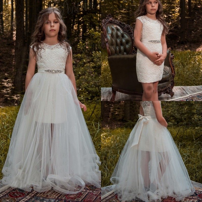 Detachable Train Flower Girl Dress